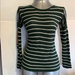 Green striped sweater with elbow patches